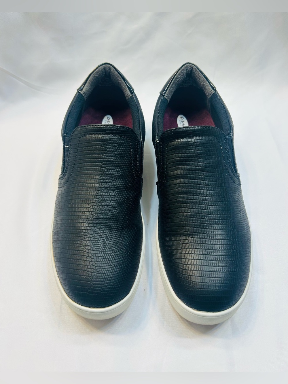 Dr. Scholl's Black Faux Leather Textured Slip-On Loafers with White Sole